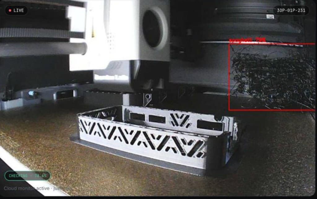 PrintWatch dashboard monitoring a Bambu Lab P1S
